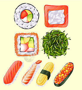 日本寿司卷和未加工的 fis图片