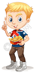 拿着炸薯条托盘的澳大利亚男孩图片