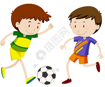 两个男孩踢足球男孩们童年青年男生微笑瞳孔运动员学生插图孩子们图片