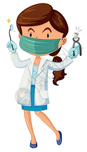 有牙和工具的女性牙医小路医疗白色医生剪裁卡通片夹子插图女士艺术图片