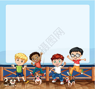 与男孩和宠物狗的边框设计图片