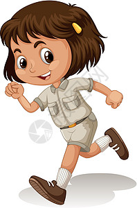 童子军制服的小女孩艺术夹子瞳孔跑步插图小路学生青年童年微笑图片