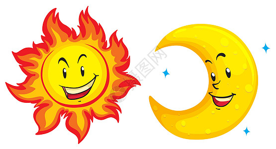 太阳和月亮快乐的脸白色绘画插图表情科学夹子艺术手势小路情感背景图片