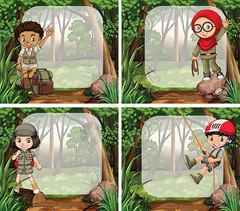 丛林中儿童的边框设计图片
