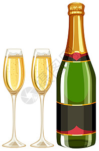 香槟瓶和两杯酒瓶子用具酒杯团体艺术饮料白色绘画小路冷饮图片