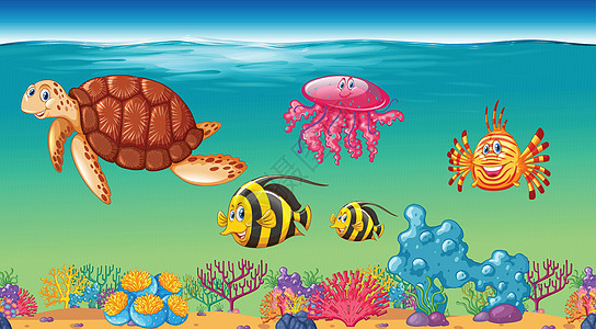 海底游泳的海洋动物艺术野生动物生物哺乳动物热带异国夹子栖息地情调绘画图片