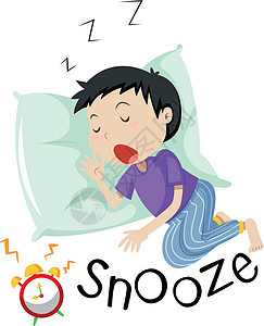 男孩睡觉与闹钟 snoozin图片