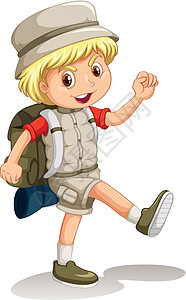 背着背包去野营的小男孩图片