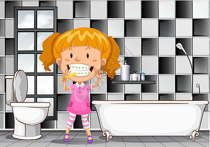 在浴室刷牙的小女孩图片
