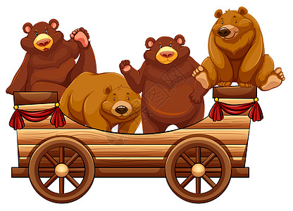 四只熊站在木马车上图片