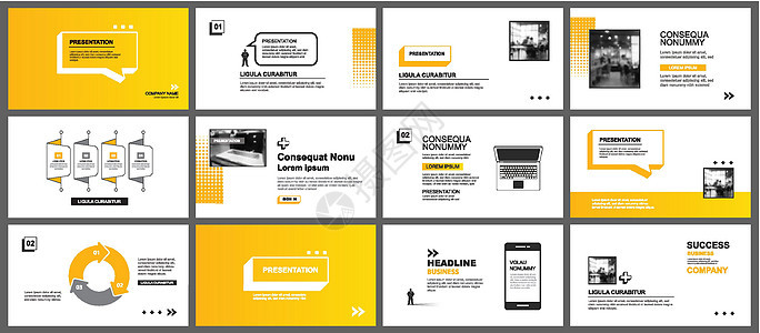 演示文稿和幻灯片布局模板 黄色几何现代设计背景 用于商业年度报告传单营销传单广告小册子现代风格文档文件夹项目插图几何学作品公司基图片