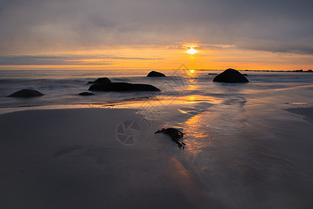 奈尔兰德斯特兰达日落自然太阳地平线海岸放松海岸线海洋天空岩石图片