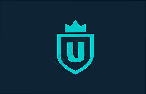 U 蓝盾字母缩写图标标志 用于有信件的公司 与王冠公司和企业的创意设计;图片