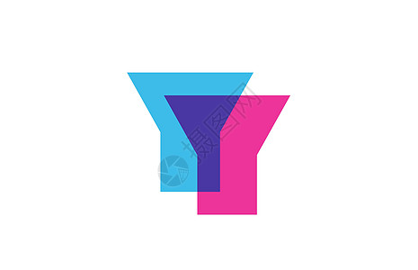 公司的相交 Y 字母标志图标 公司和商业的蓝色和粉色字母表设计图片