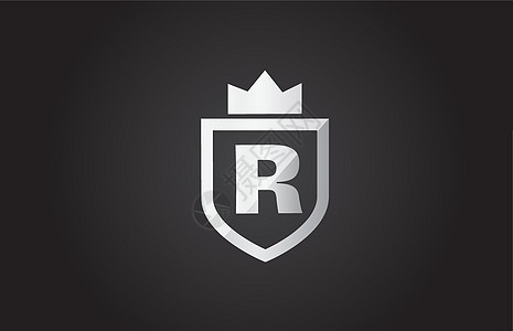 灰色和黑色的R字母字母标识图标 王冠的公司身份盾牌设计图案Name图片