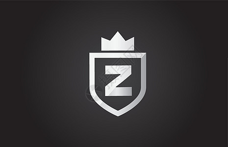 Z字母字母标志图标 灰色和黑色 用于王冠公司身份的盾牌设计图片