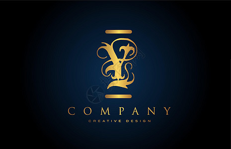 公司和企业的古金Y字母字母符号标志图标 用创造性黄金设计来标注和写字;图片