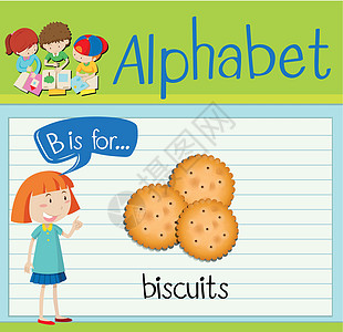 抽认卡字母 B 是饼干面包插图工作孩子们海报卡片教育甜点演讲绘画图片