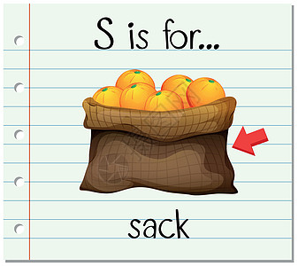 抽认卡字母 S 是 sac艺术教育字体刻字贮存闪光夹子解雇阅读卡片图片