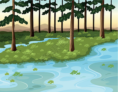 森林和河流的自然场景图片