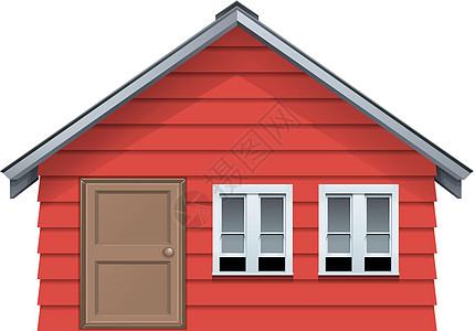 地产红色有木门和两个窗口的红色房子插画