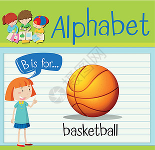 抽认卡字母 B 是篮球艺术绿色孩子们教育插图活动孩子圆形演讲工作图片