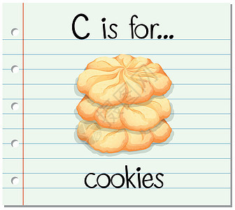 抽认卡字母 C 用于 cookie纸板拼写甜点写作字体小吃阅读教育夹子插图图片