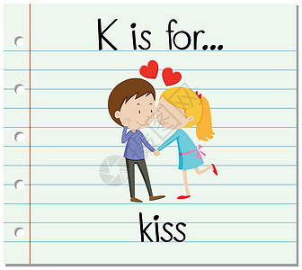 抽认卡字母 K 代表 kis女士写作闪光卡片拼写字体插图绘画幼儿园男人图片