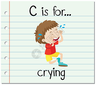 抽认卡字母 C 代表哭泣纸板拼写孩子夹子字体幼儿园眼泪绘画男生情感图片