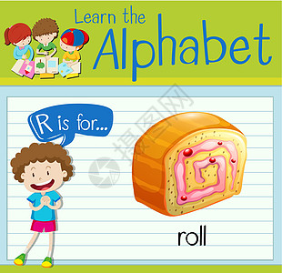 抽认卡字母 R 代表 rol卡片工作艺术甜点绿色绘画蛋糕学习孩子小吃图片