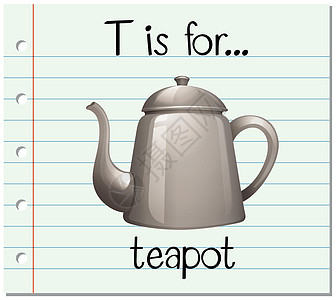抽认卡字母 T 代表茶壶闪光幼儿园夹子陶瓷插图卡片写作纸板制品教育图片