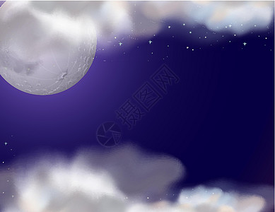 满月和星星的夜景图片