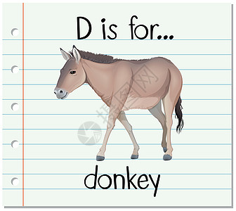 抽认卡字母 D 代表驴卡片刻字宠物阅读孩子们纸板哺乳动物写作卡通片艺术图片