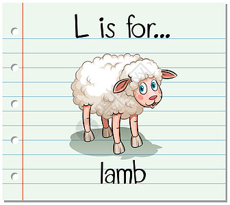 抽认卡字母 L 代表 lam卡片哺乳动物野生动物绘画艺术拼写插图阅读羊肉动物图片