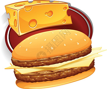 肉和奶酪汉堡包小路面包剪裁绘画汉堡用餐插图牛肉馒头夹子图片