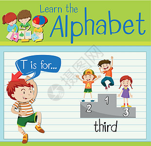 抽认卡字母 T 是为了第三孩子们教育竞赛孩子活动夹子艺术瞳孔工作绿色图片