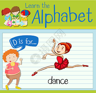 抽认卡字母 D 代表舞蹈白色孩子女士海报工作活动绘画夹子卡片演讲图片