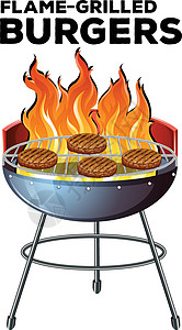 在火焰格栅上烹饪汉堡图片