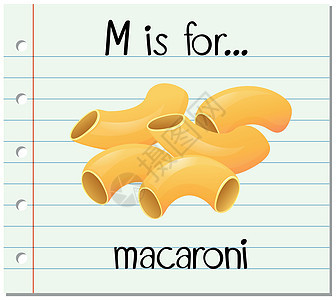 抽认卡字母 M 用于马卡龙艺术教育性阅读闪光绘画面条插图字体教育幼儿园图片