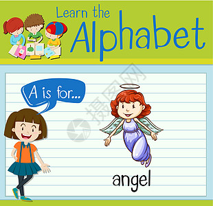 抽认卡字母 A 代表天使海报学习天堂翅膀孩子童话故事白色活动演讲飞行图片