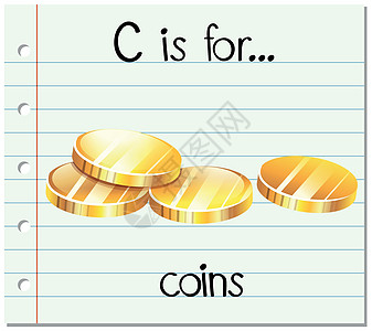 抽认卡字母 c 是硬币图片