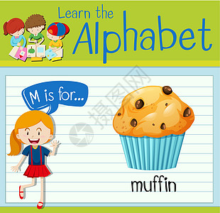 抽认卡字母 M 用于 muffi早餐教育甜点小吃蛋糕海报学习演讲活动味道图片