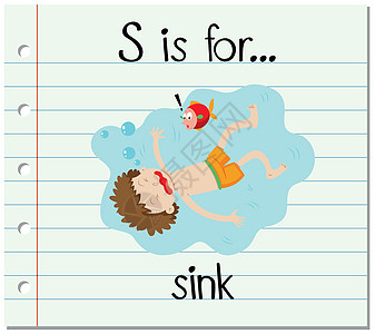 抽认卡字母 S 代表罪恶游泳者艺术卡片教育插图字体夹子绘画孩子纸板图片