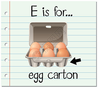 抽认卡字母 E 用于蛋盒图片
