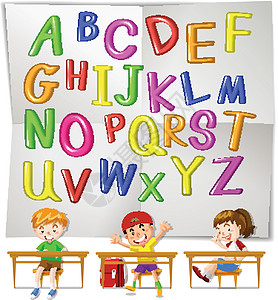 英语字母表和孩子们在课堂上图片