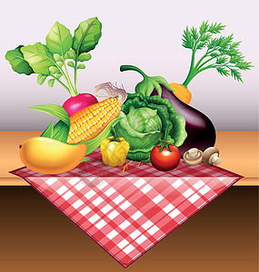 餐桌上的新鲜蔬菜和水果树叶插图绘画夹子艺术辣椒马戈桌子农作物萝卜图片