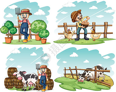 农民和农场动物职业草地奶牛风景植物男性农业男人艺术工作图片