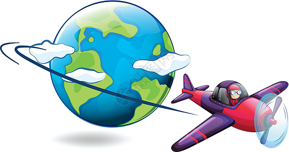 环球飞行的飞机绘画夹子剪裁航班小路插图行星艺术车辆冒险图片