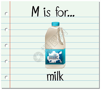 抽认卡字母 M 代表 mil教育阅读纸板字体卡片牛奶夹子瓶子艺术写作图片