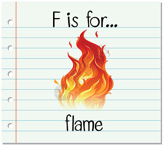 抽认卡字母 F 代表 flam活力夹子插图字体教育性烧伤写作火焰幼儿园阅读图片